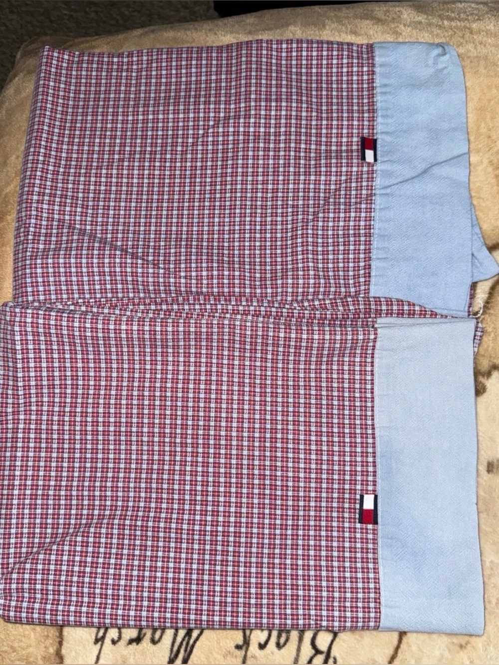 🖤VINTAGE TOMMY HILFIGER TH125LAB COTTON PLAID DENIM 29X19 PILLOWCASES🖤